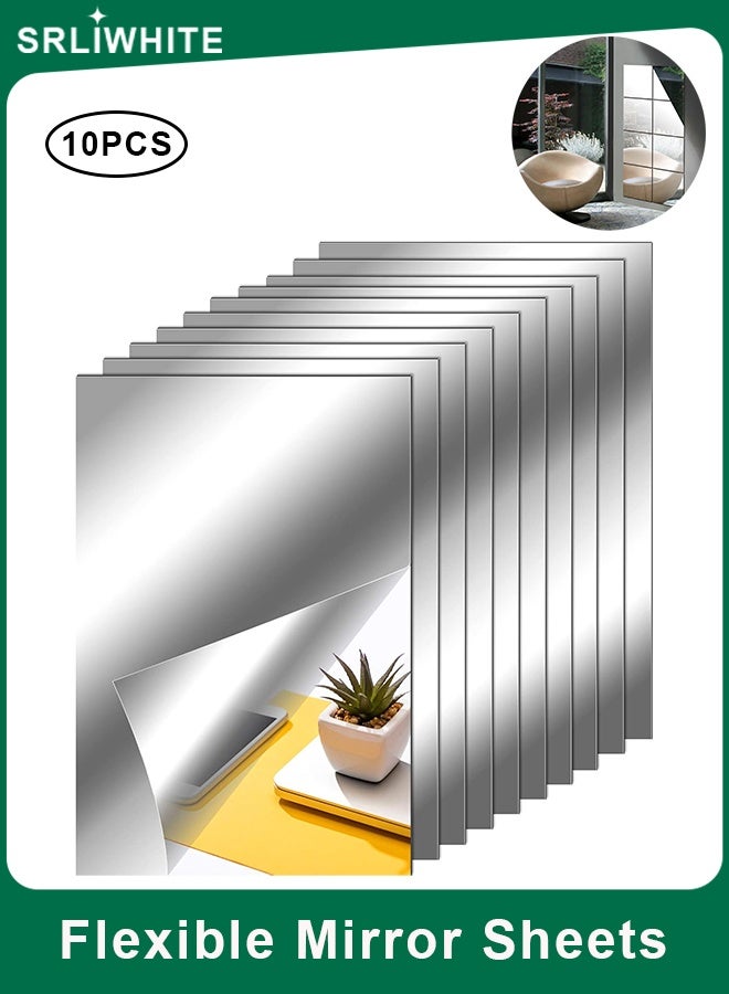 اسرلي وايت 10 قطع من ألواح المرايا المرنة، بلاط مرايا بلاستيكي مزخرف ذاتي اللصق، ملصقات مرايا غير زجاجية - Image 1